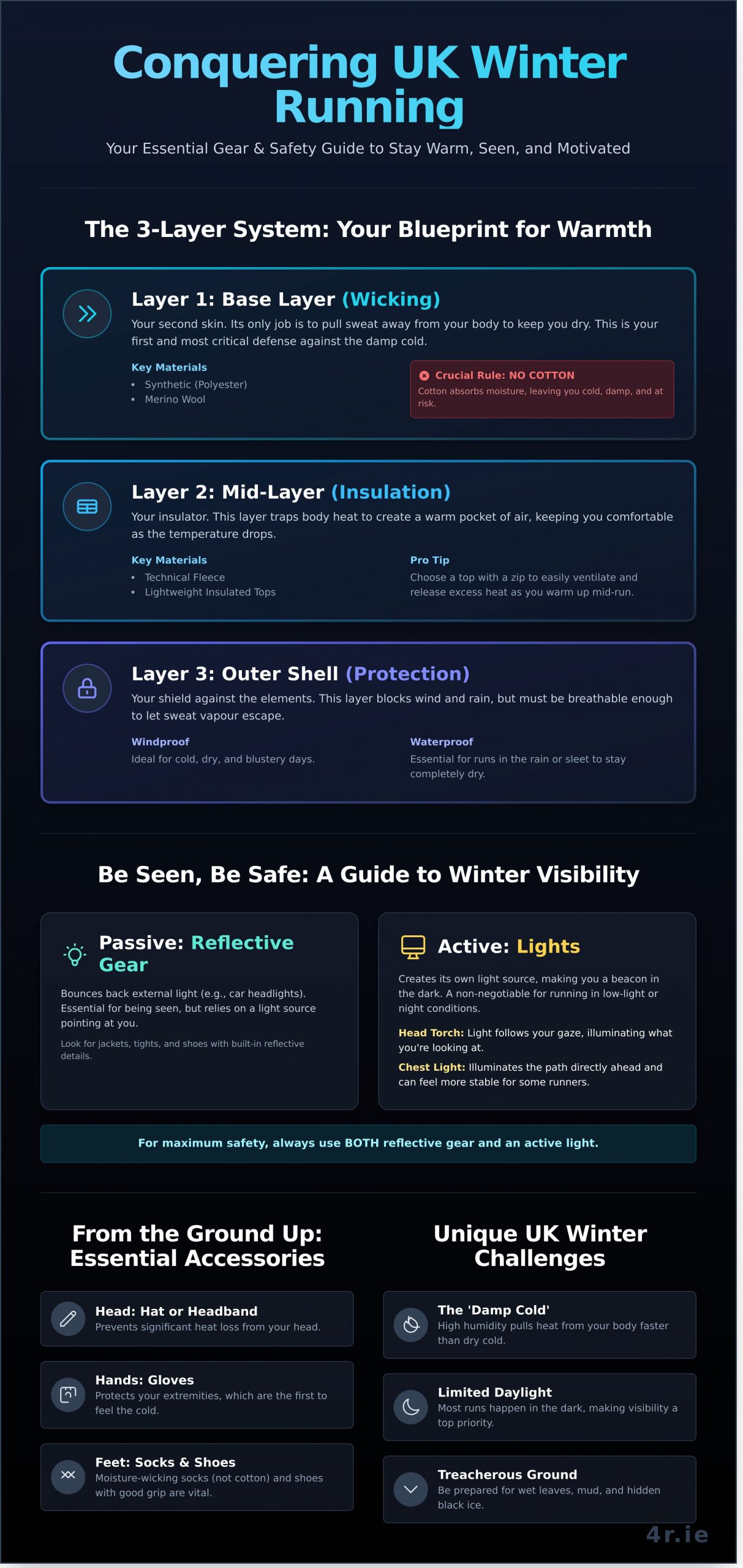 UK Winter Running: The Complete Guide to Staying Warm, Safe, and Motivated - Infographic