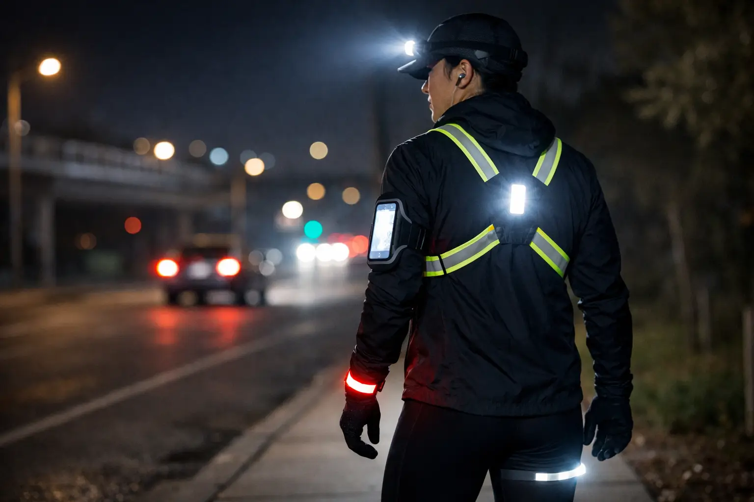 Commuter Runner Safety Setup Example for Dark Runs